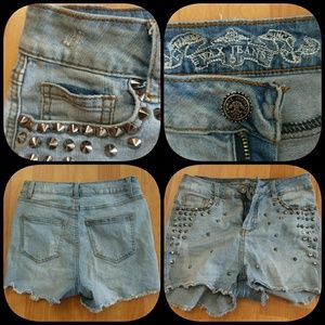 Spiked Stretch Denim Shorts